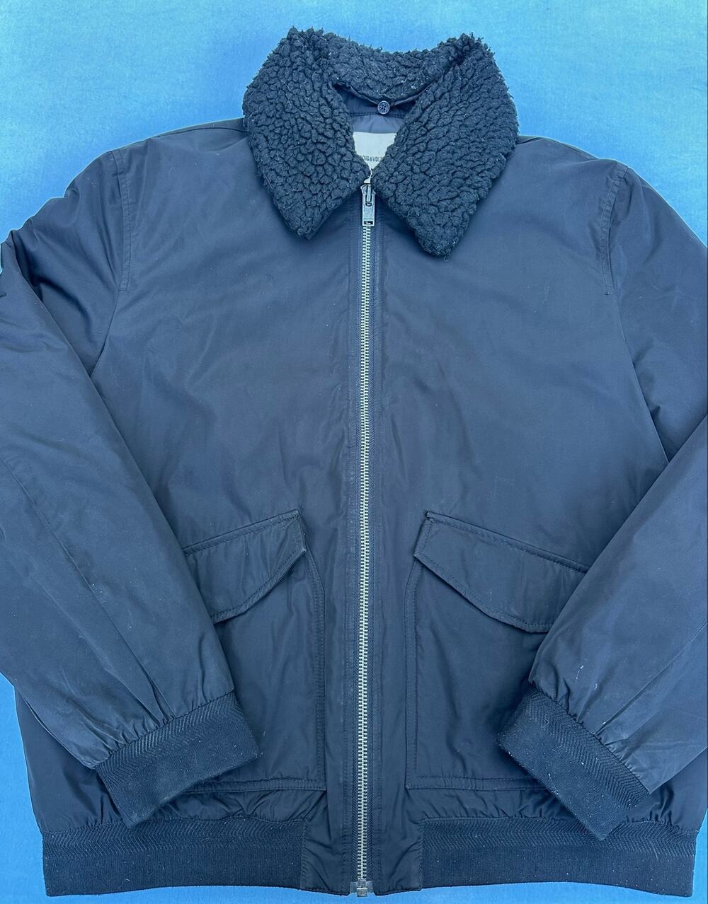 Zadig & Voltaire Mate Men’s Nylon Twill Bomber Jacket Black Faux Shearling XL